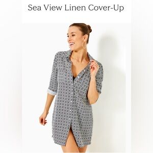 NEW Lilly Pulitzer Sea View Linen Coverup Shirt Sz XL NWT Onyx Butterfly Pattern